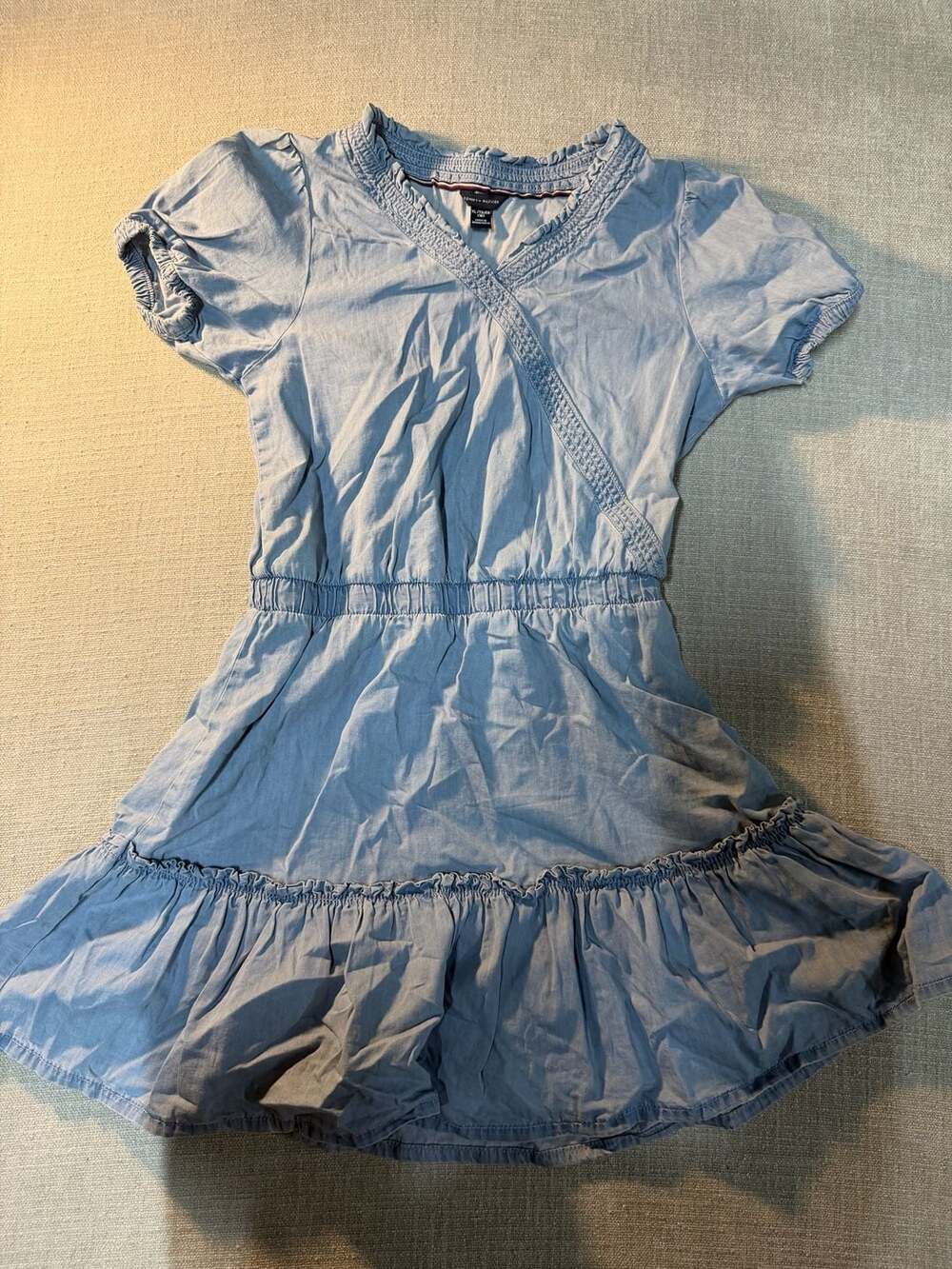 Tommy Hilfiger Girls Denim Wrap Front Ruffle Hem Mini Dress